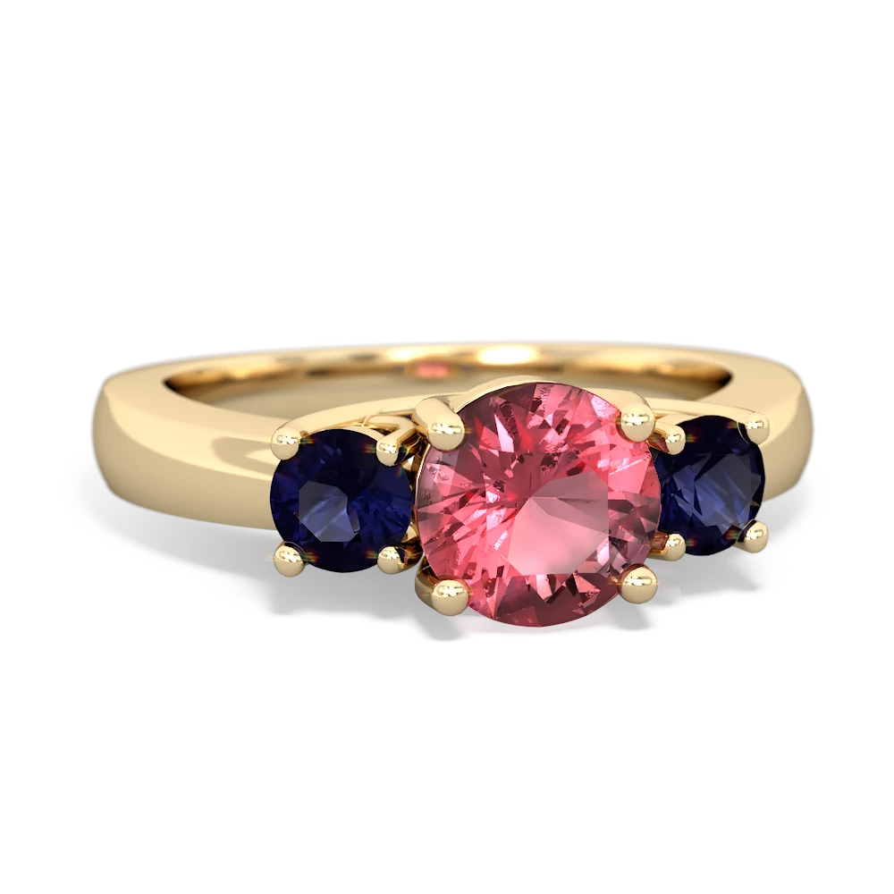 Pink Tourmaline Three Stone Round Trellis 14K Yellow Gold ring R4018