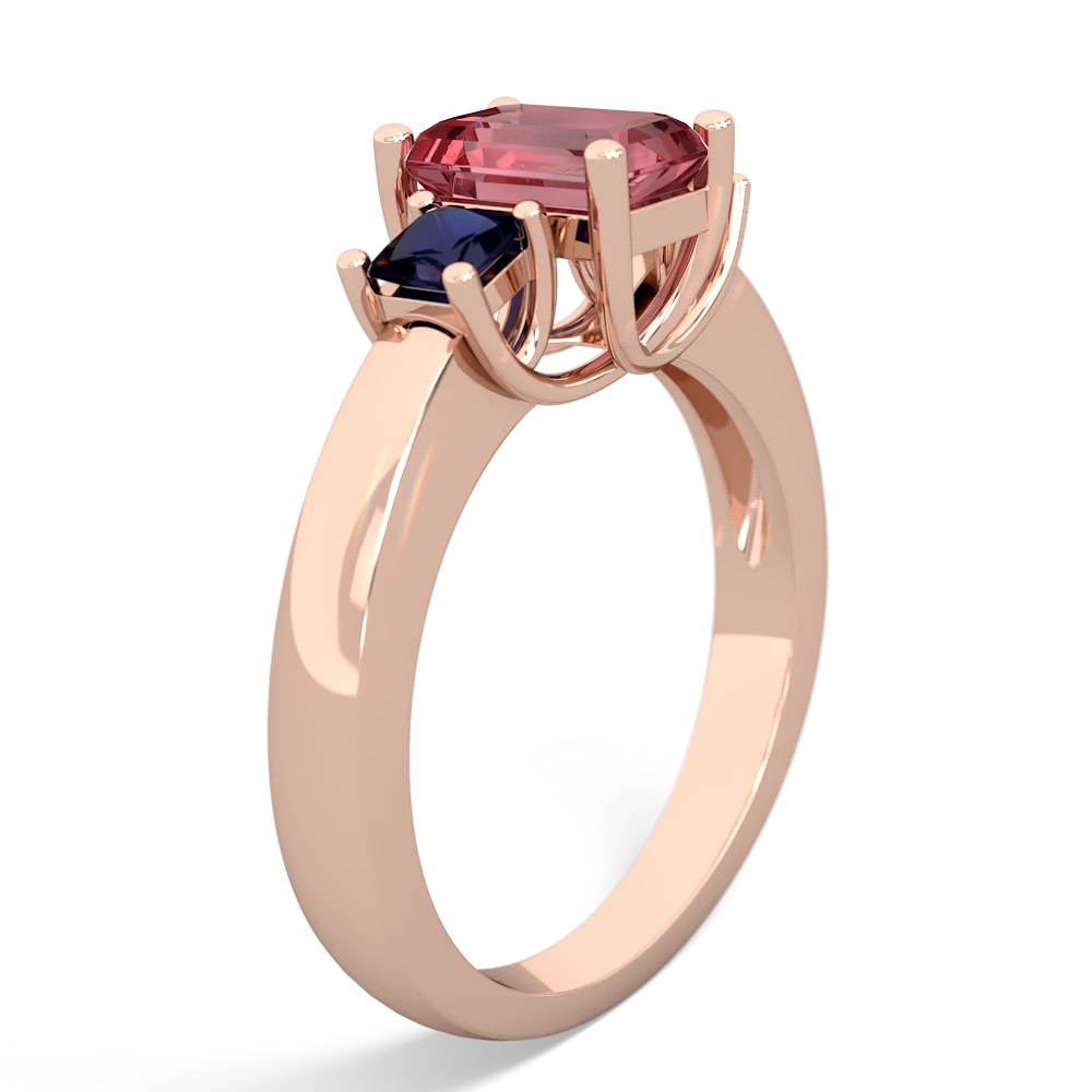 Pink Tourmaline Three Stone Emerald-Cut Trellis 14K Rose Gold ring R4021