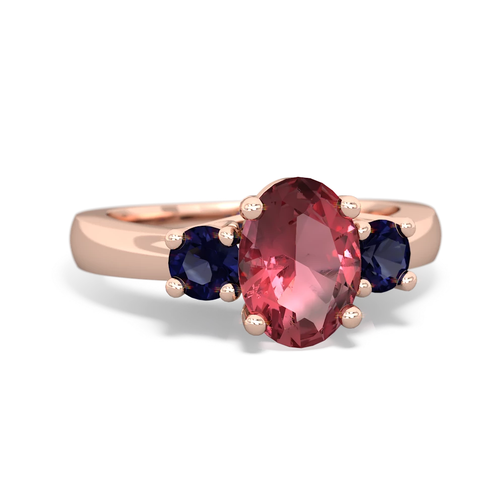 Pink Tourmaline Three Stone Oval Trellis 14K Rose Gold ring R4024