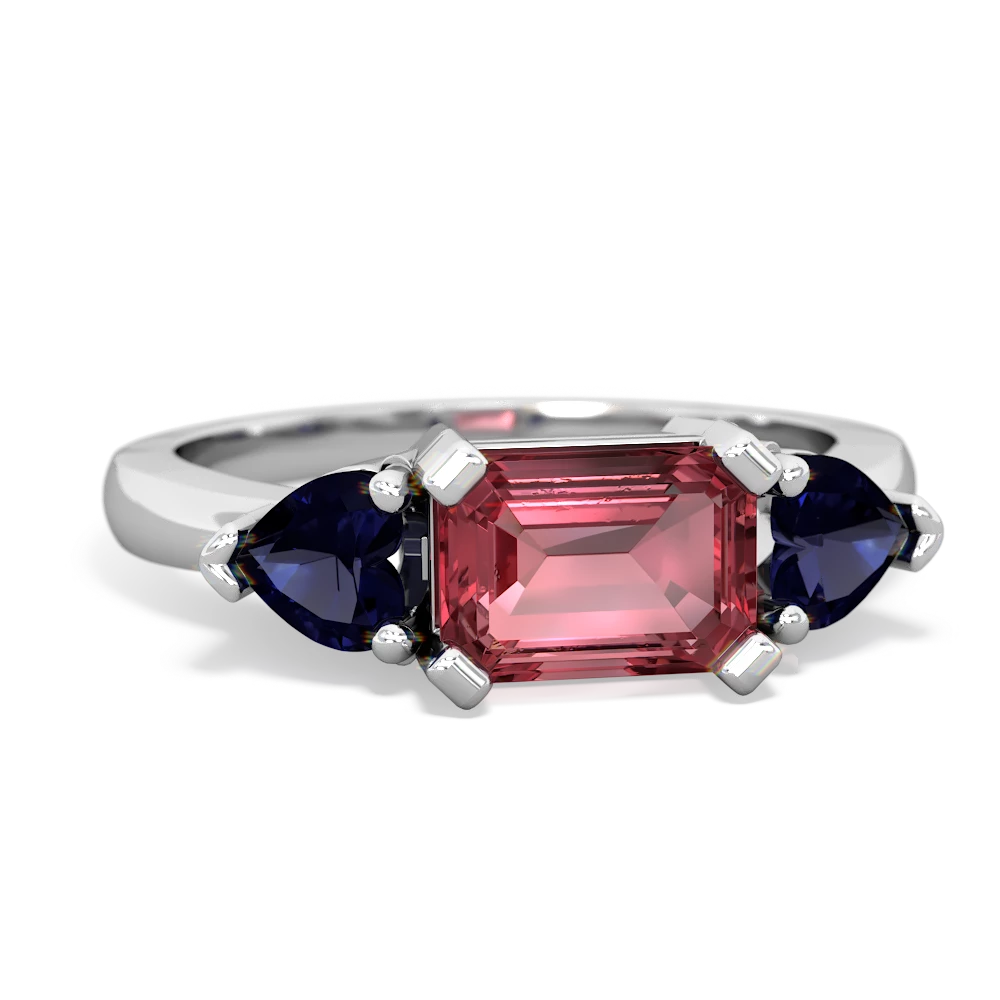 Pink Tourmaline Three Stone 14K White Gold ring R5235