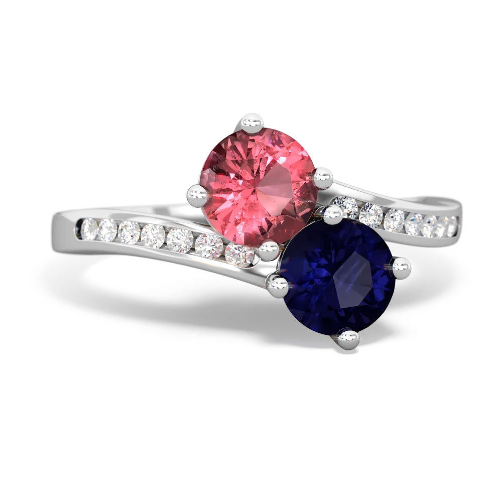 Pink Tourmaline Channel Set Two Stone 14K White Gold ring R5303