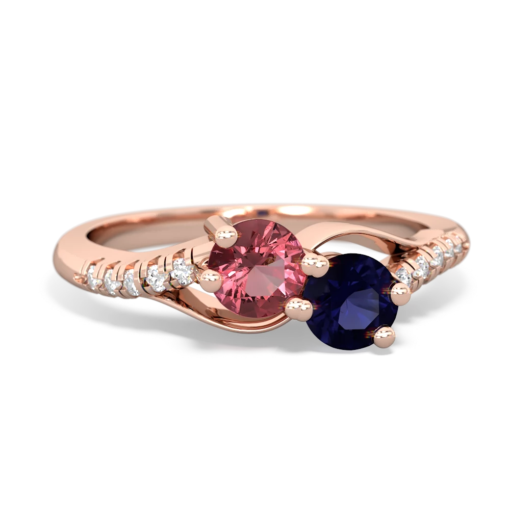 Pink Tourmaline Infinity Pave Two Stone 14K Rose Gold ring R5285