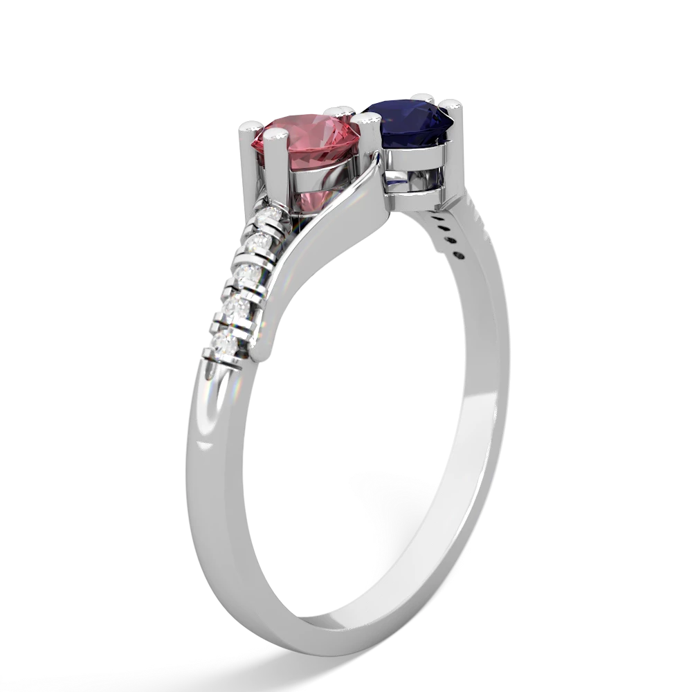 Pink Tourmaline Infinity Pave Two Stone 14K White Gold ring R5285