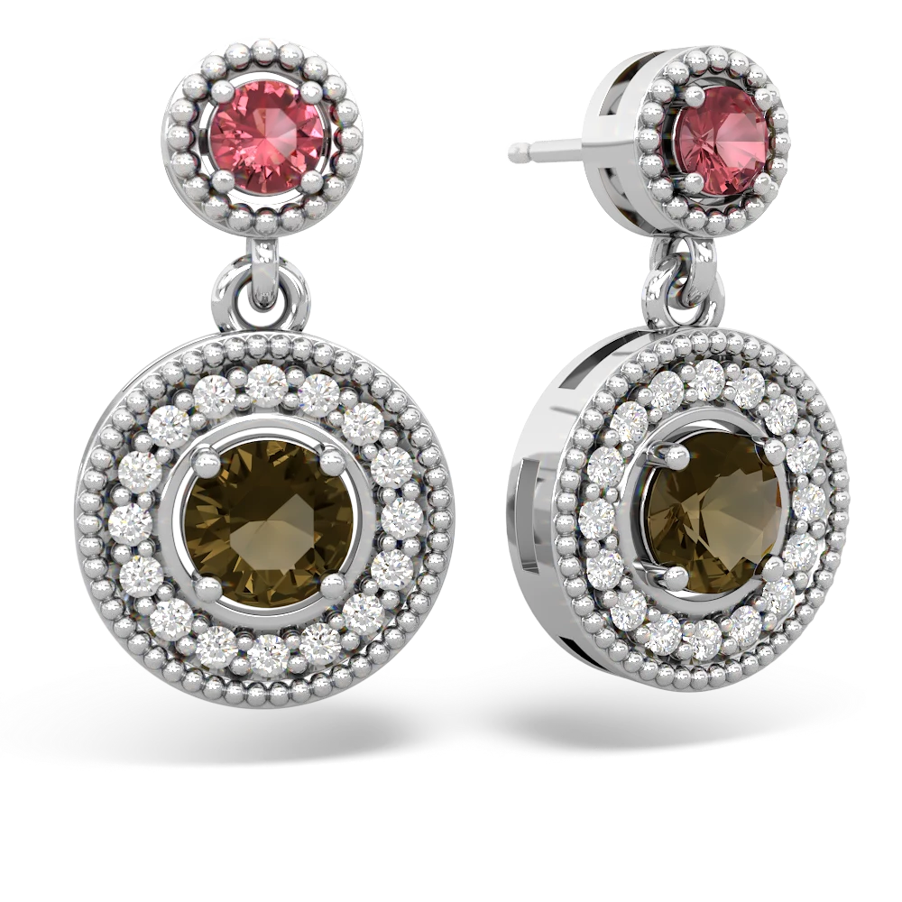 Pink Tourmaline Halo Dangle 14K White Gold earrings E5319