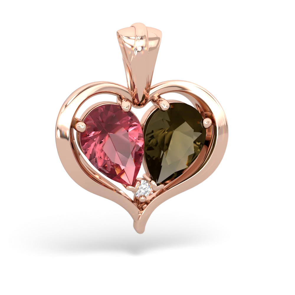 Pink Tourmaline Two Become One 14K Rose Gold pendant P5330