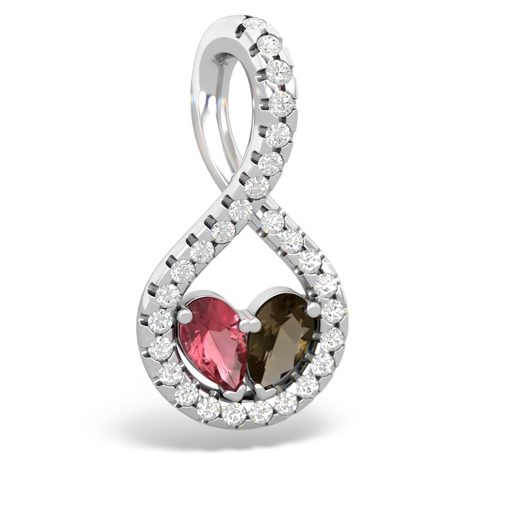 Pink Tourmaline Pave Twist 'One Heart' 14K White Gold pendant P5360