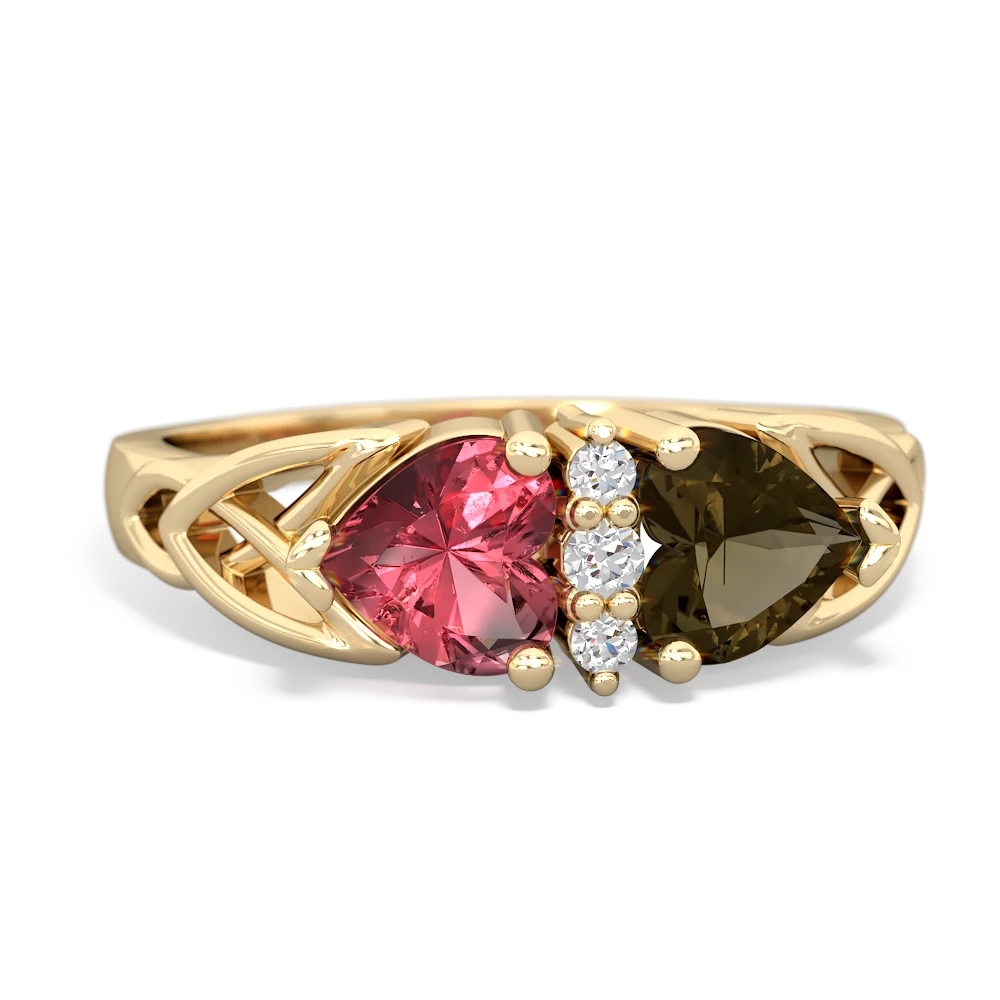 Pink Tourmaline Celtic Knot Double Heart 14K Yellow Gold ring R5040