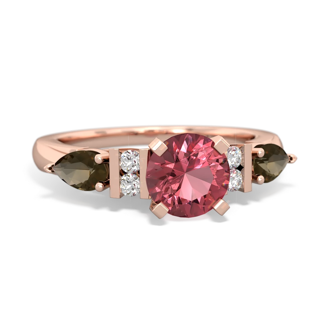 Pink Tourmaline 6Mm Round Eternal Embrace Engagement 14K Rose Gold ring R2005