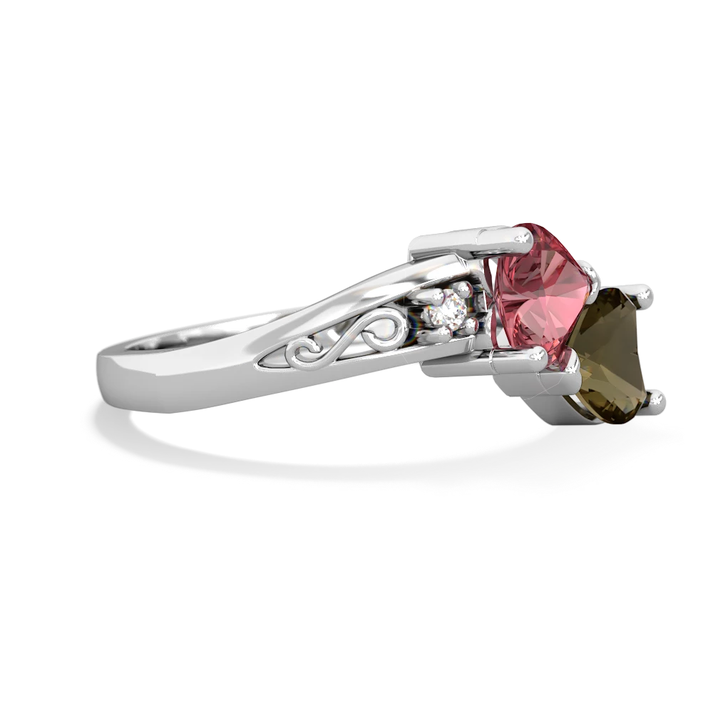 Pink Tourmaline Snuggling Hearts 14K White Gold ring R2178