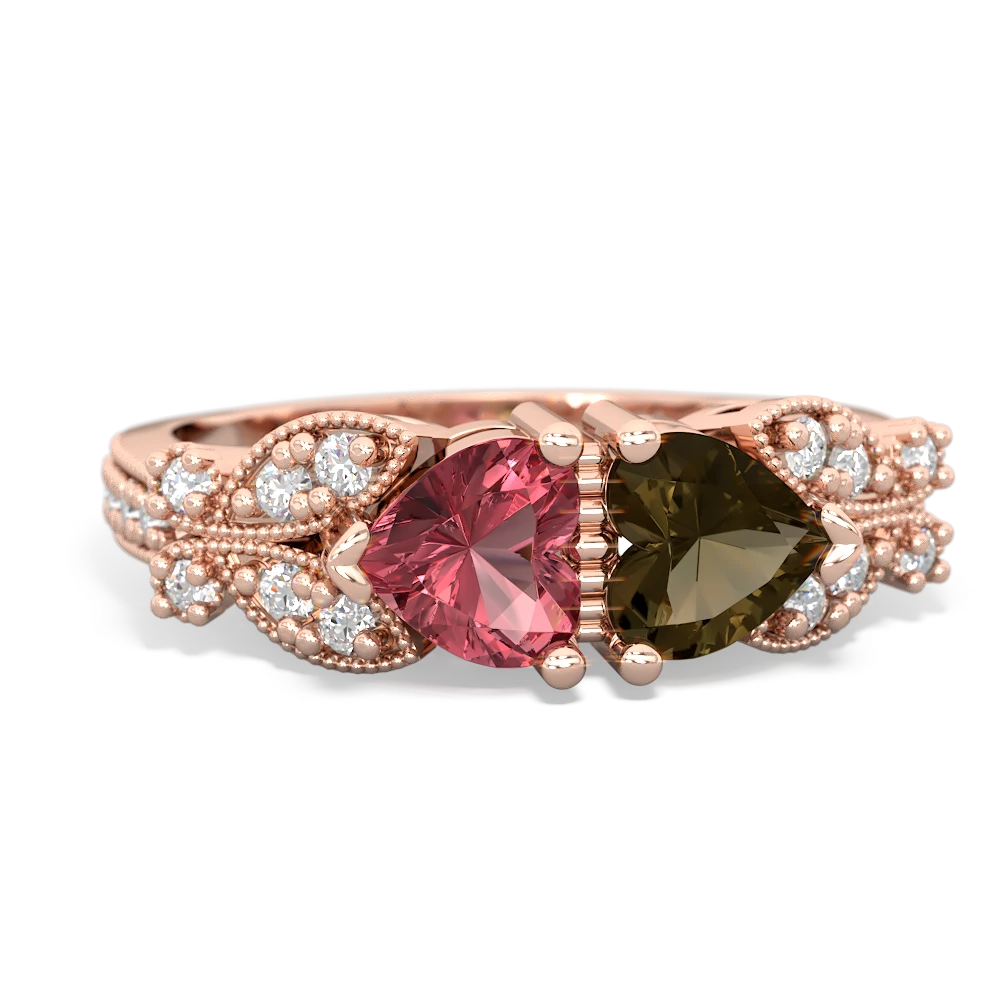 Pink Tourmaline Diamond Butterflies 14K Rose Gold ring R5601