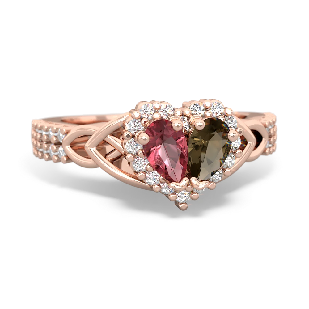 Pink Tourmaline Celtic Knot Two Hearts As One 14K Rose Gold ring R2644HRT