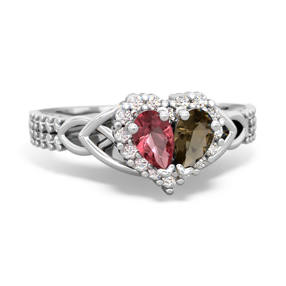 Pink Tourmaline Celtic Knot Two Hearts As One 14K White Gold ring R2644HRT