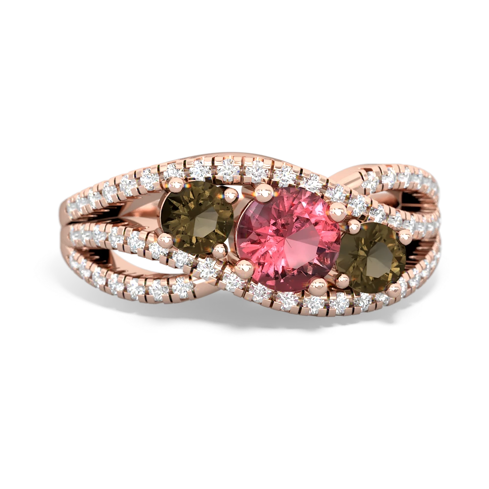 Pink Tourmaline Three Stone Aurora 14K Rose Gold ring R3080