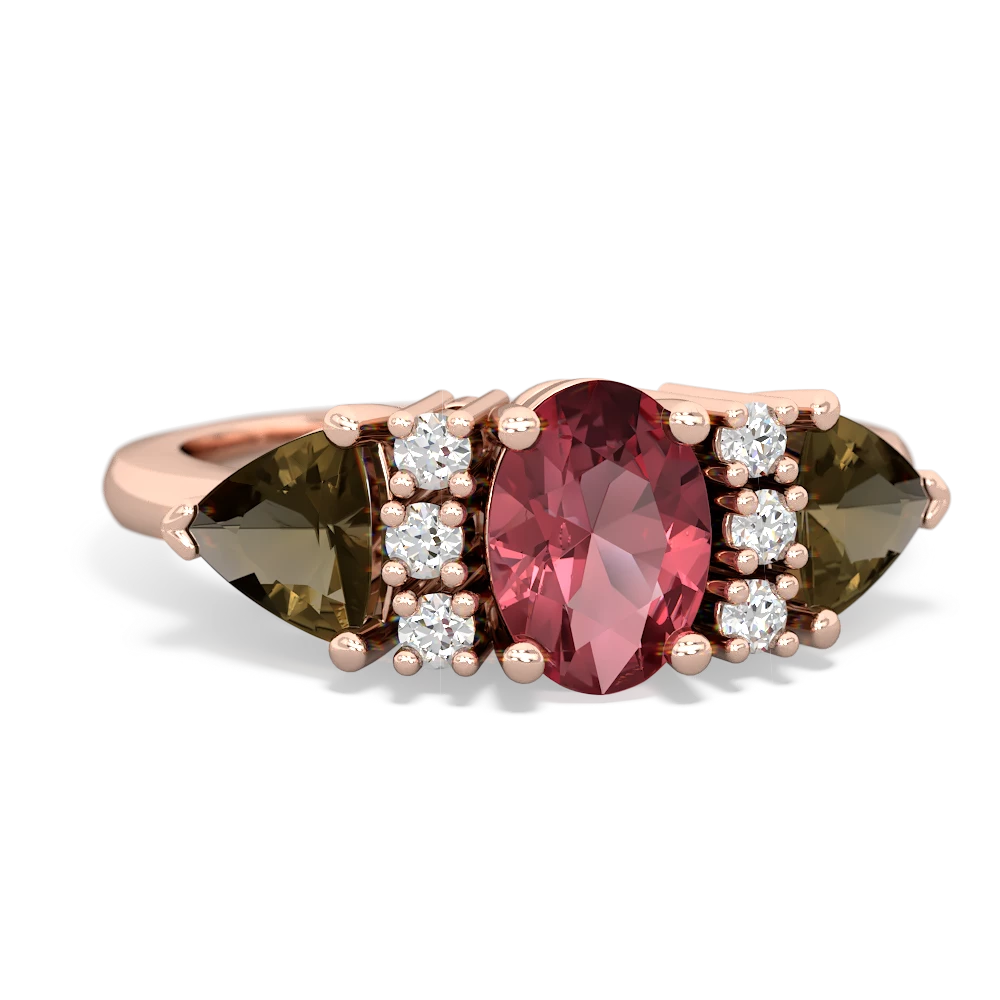 Pink Tourmaline Antique Style Three Stone 14K Rose Gold ring R2186