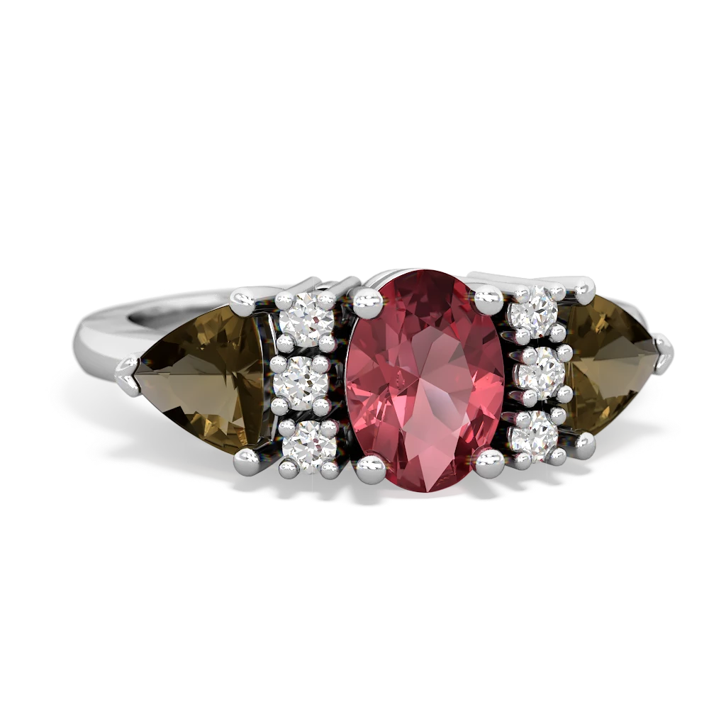 Pink Tourmaline Antique Style Three Stone 14K White Gold ring R2186