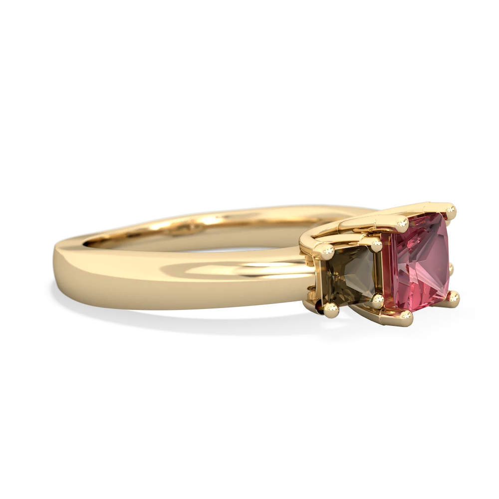 Pink Tourmaline Three Stone Trellis 14K Yellow Gold ring R4015