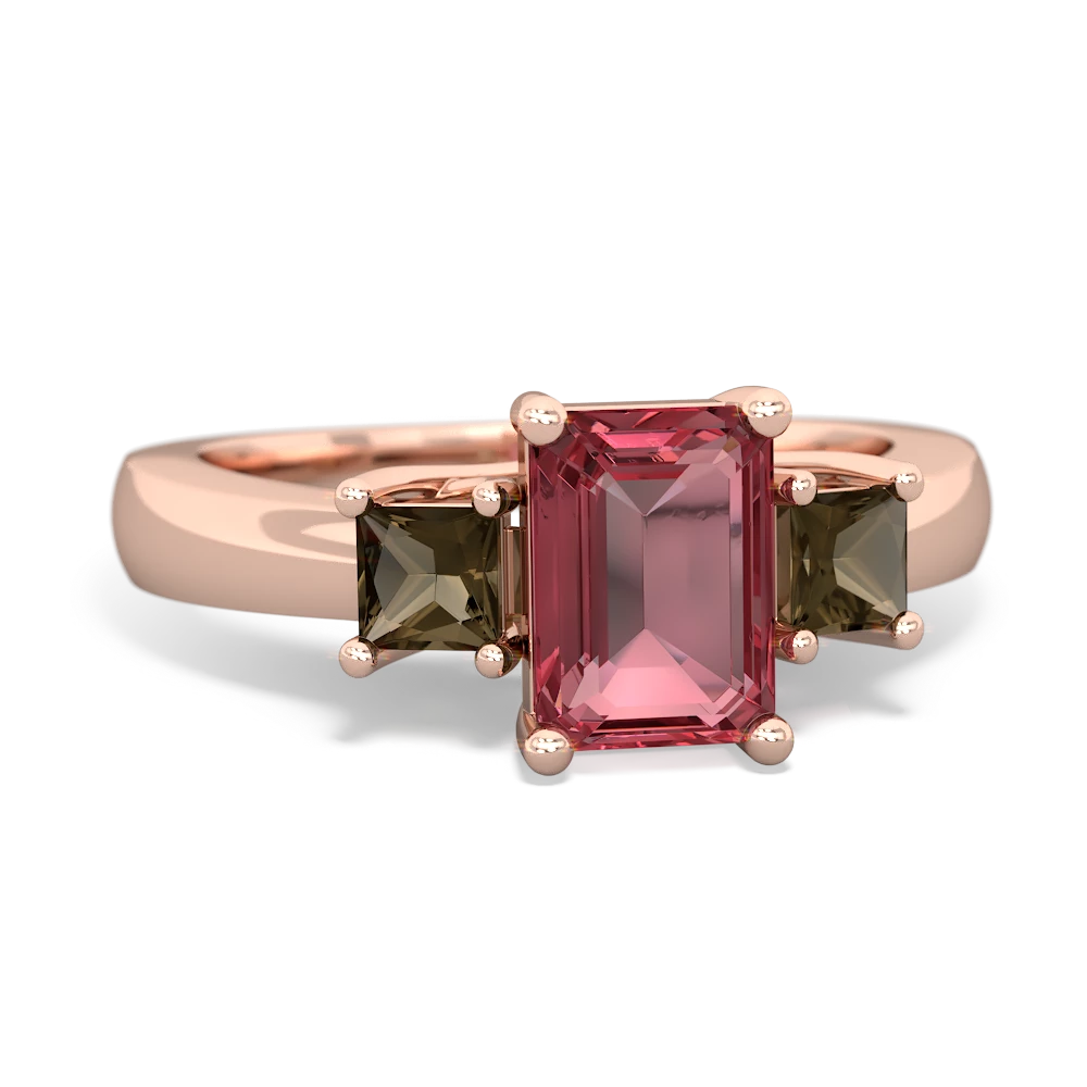 Pink Tourmaline Three Stone Emerald-Cut Trellis 14K Rose Gold ring R4021