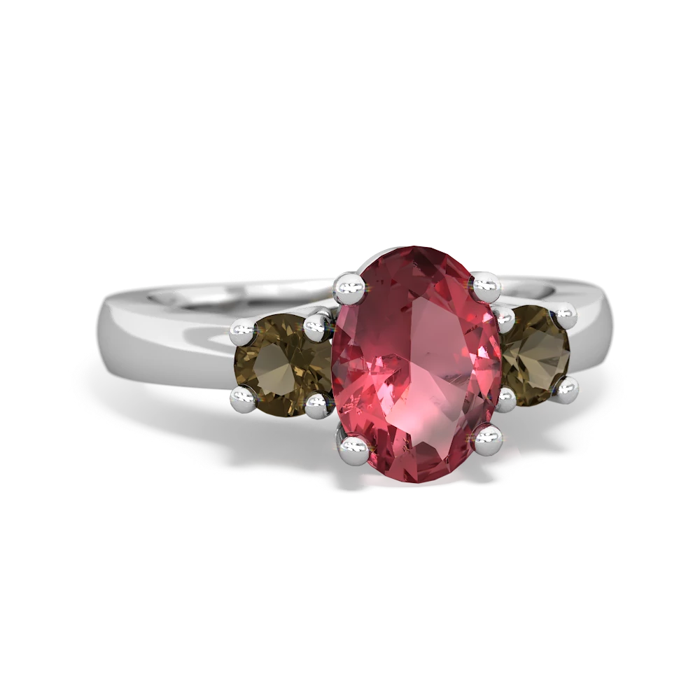 Pink Tourmaline Three Stone Oval Trellis 14K White Gold ring R4024