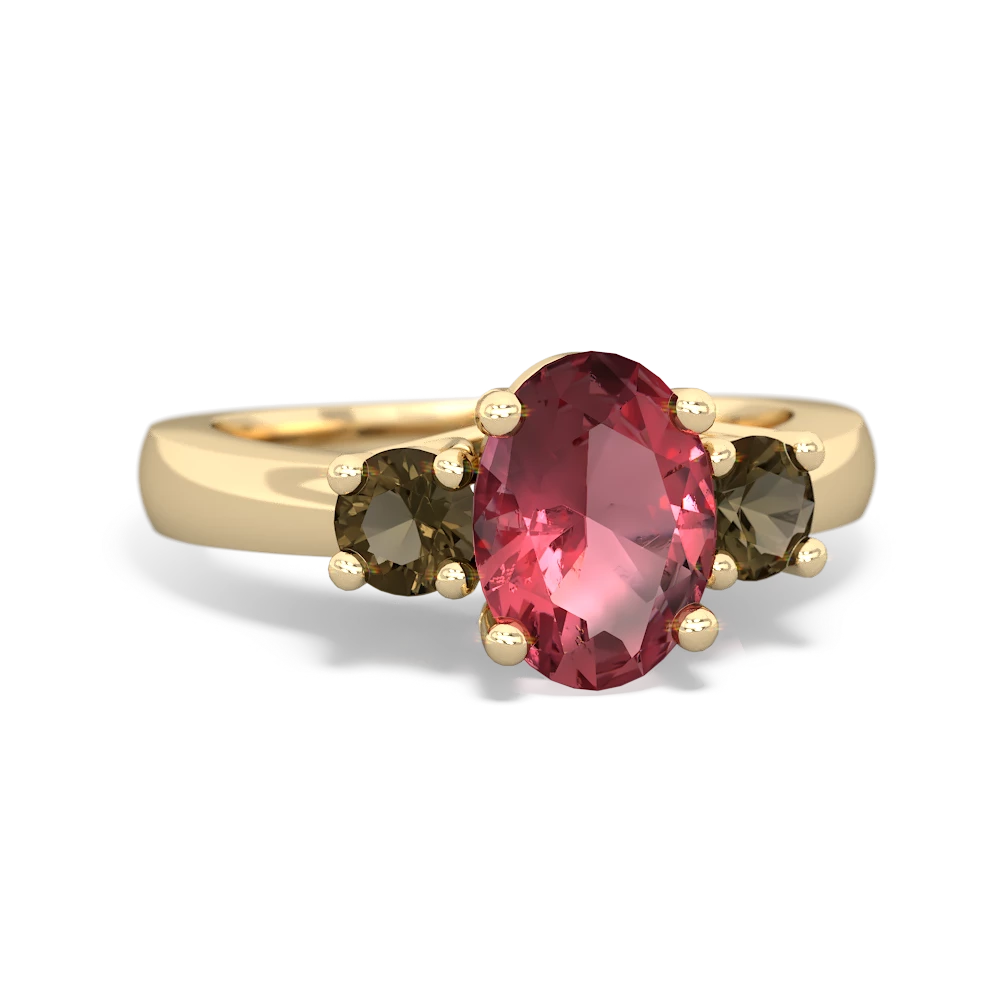 Pink Tourmaline Three Stone Oval Trellis 14K Yellow Gold ring R4024