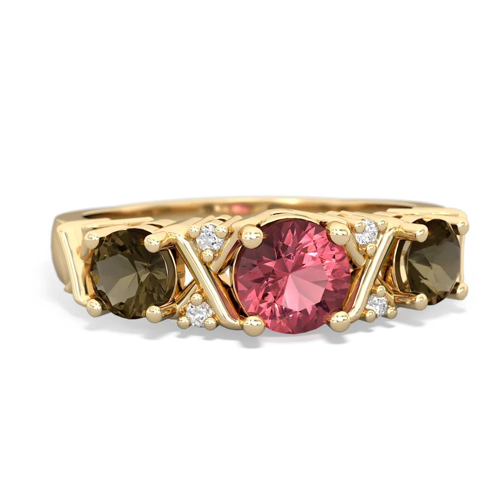 Pink Tourmaline Hugs And Kisses 14K Yellow Gold ring R5016