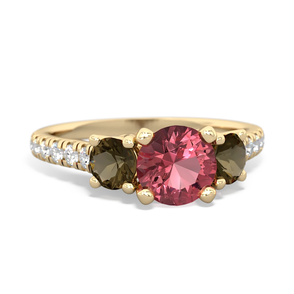 Pink Tourmaline Pave Trellis 14K Yellow Gold ring R5500