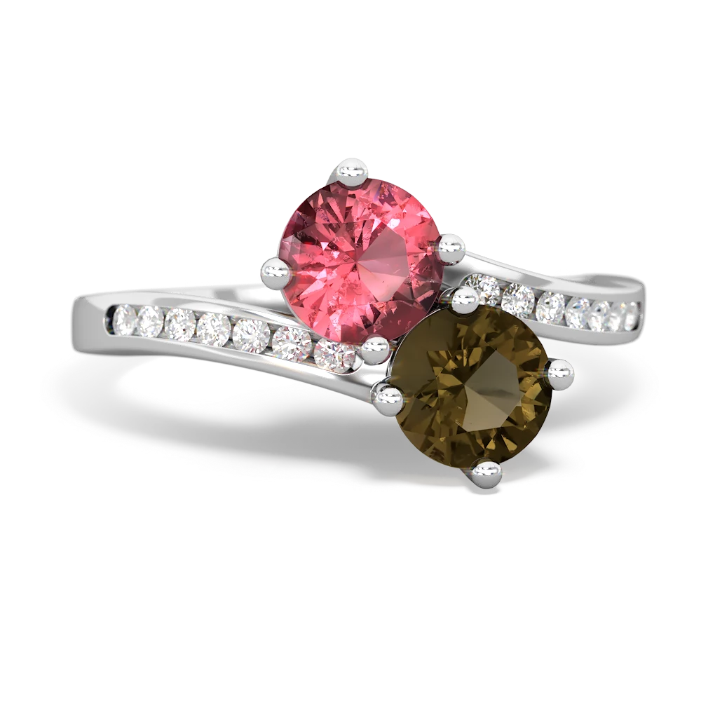 Pink Tourmaline Channel Set Two Stone 14K White Gold ring R5303