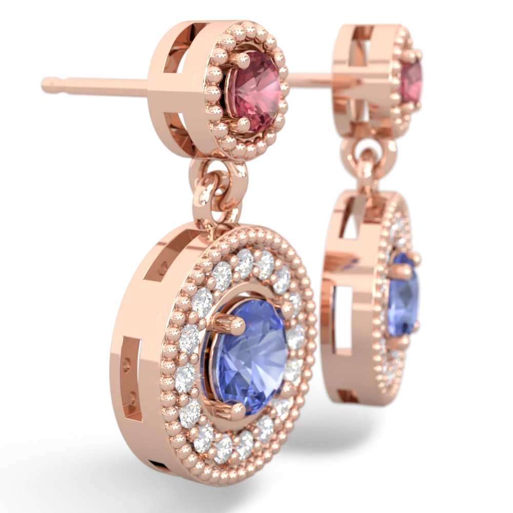 Pink Tourmaline Halo Dangle 14K Rose Gold earrings E5319