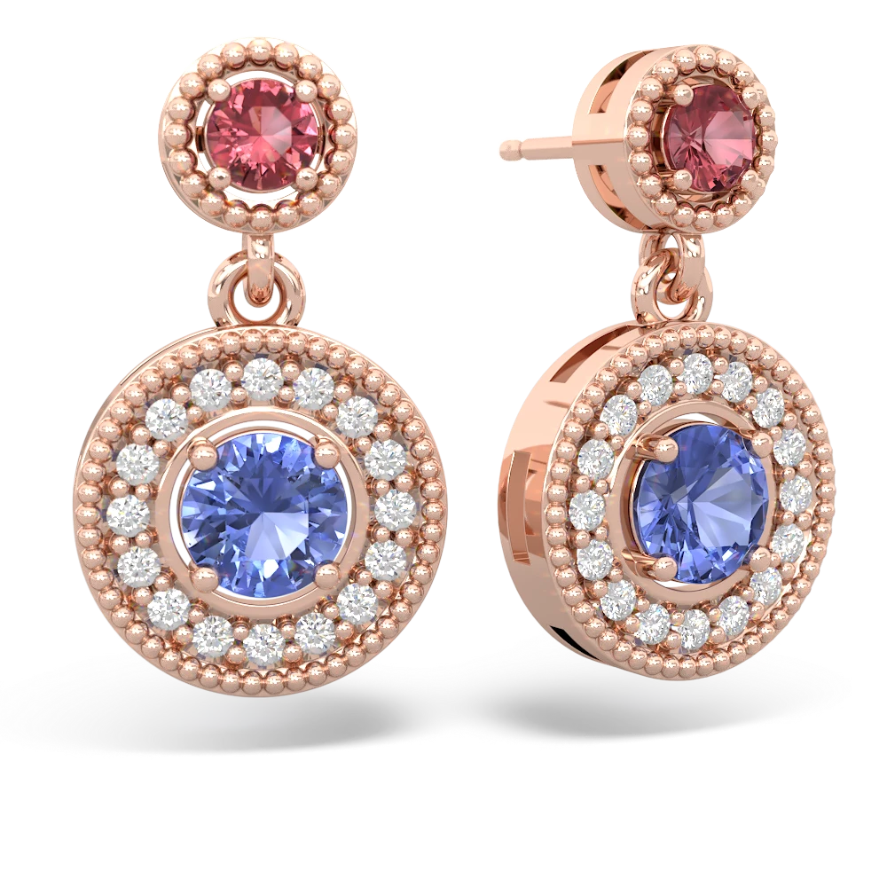 Pink Tourmaline Halo Dangle 14K Rose Gold earrings E5319