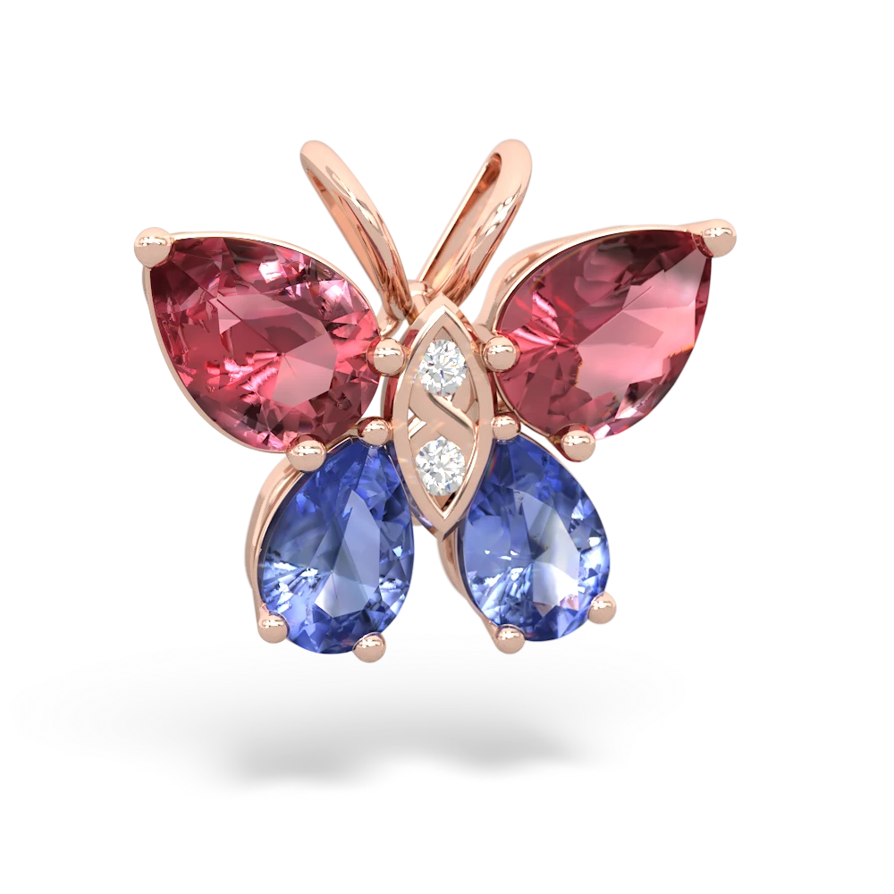 Pink Tourmaline Butterfly 14K Rose Gold pendant P2215