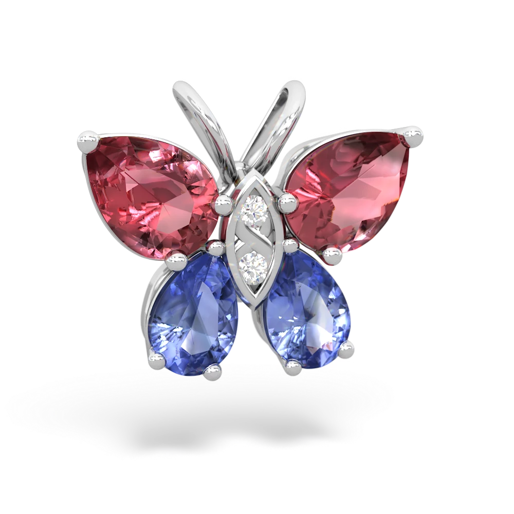 Pink Tourmaline Butterfly 14K White Gold pendant P2215