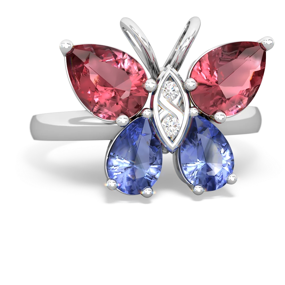 Pink Tourmaline Butterfly 14K White Gold ring R2215