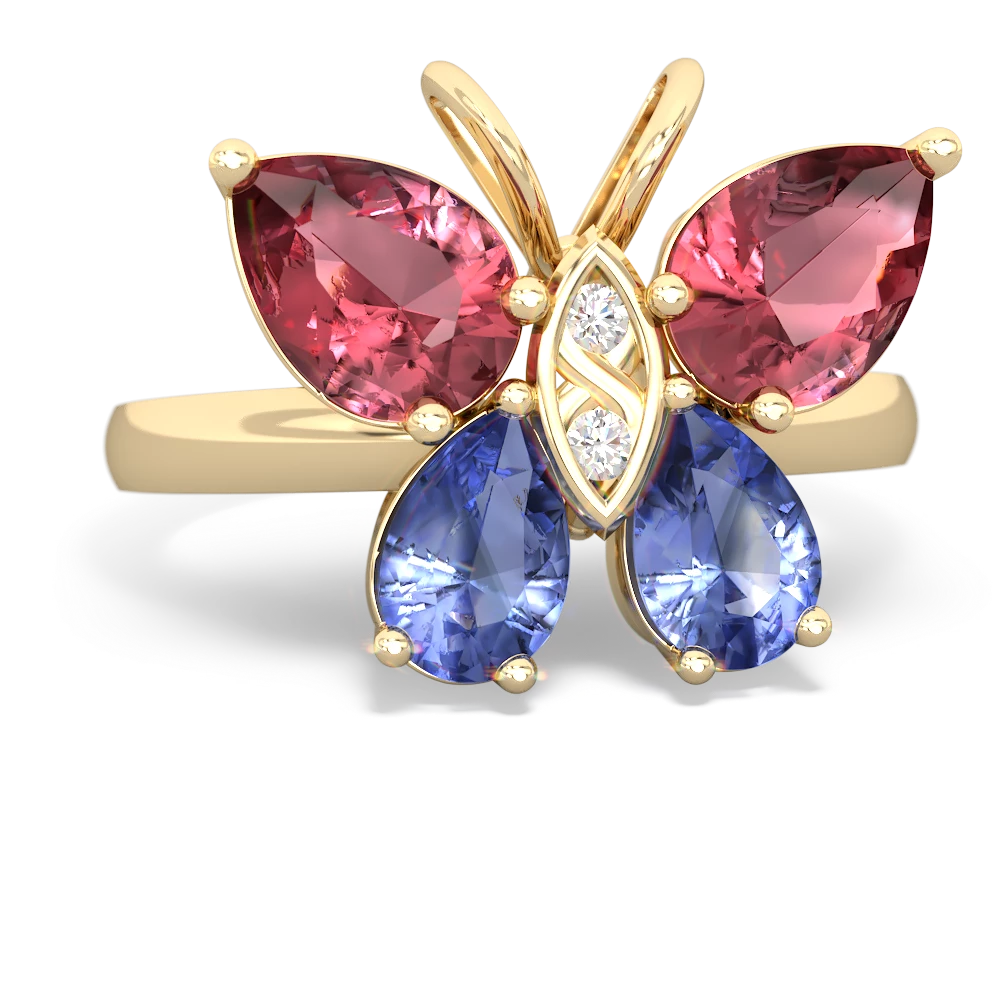 Pink Tourmaline Butterfly 14K Yellow Gold ring R2215