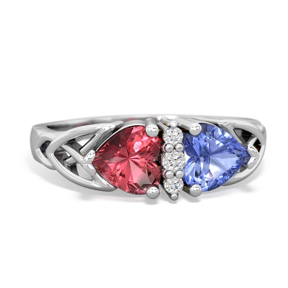 Pink Tourmaline Celtic Knot Double Heart 14K White Gold ring R5040