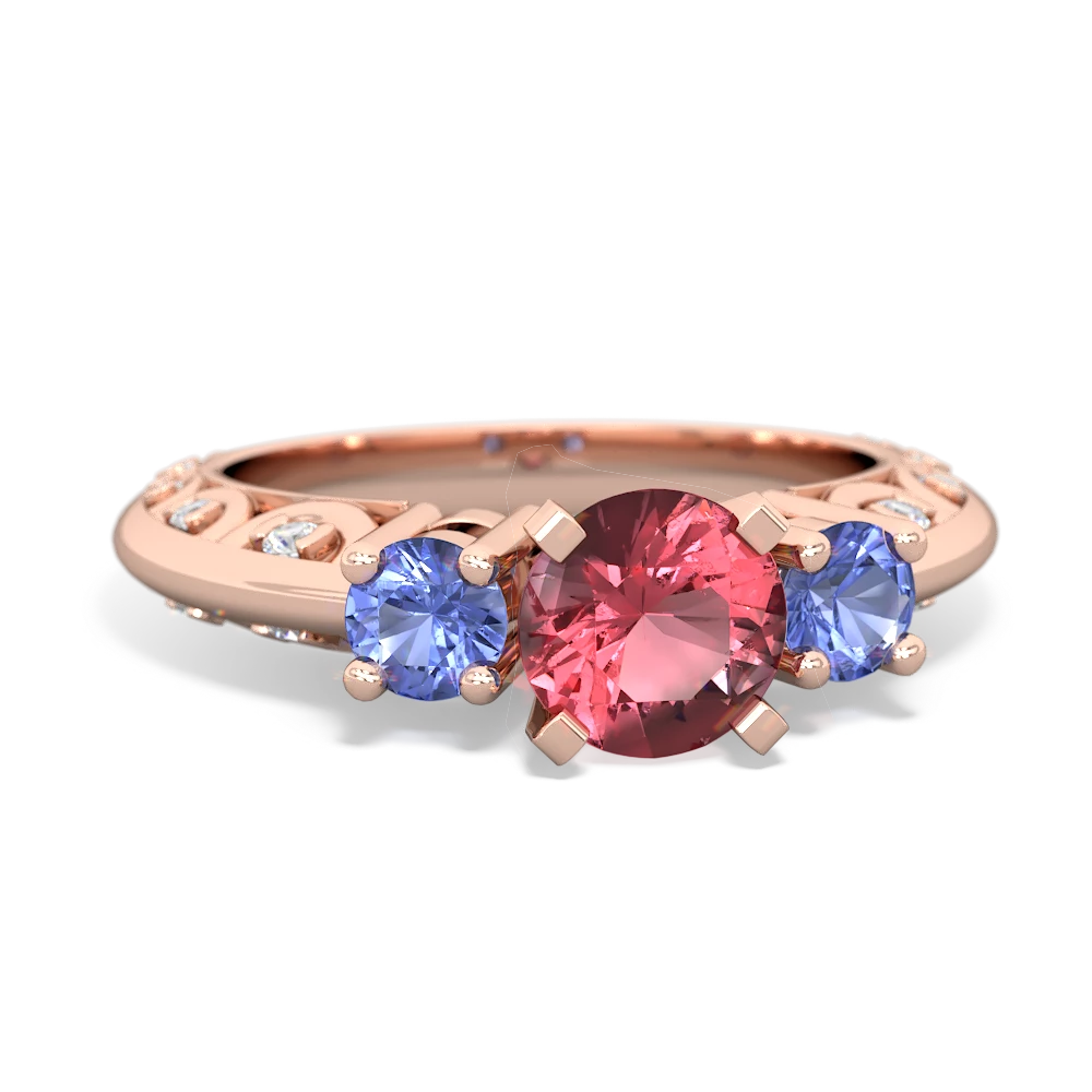 Pink Tourmaline Art Deco Eternal Embrace Engagement 14K Rose Gold ring C2003