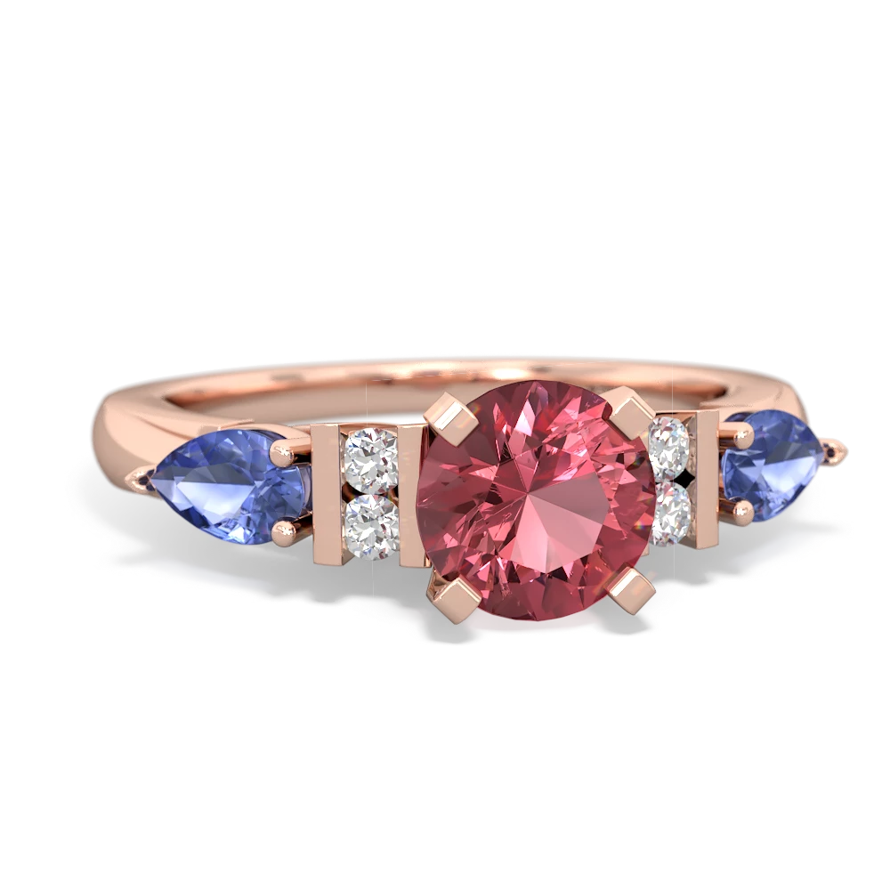 Pink Tourmaline 6Mm Round Eternal Embrace Engagement 14K Rose Gold ring R2005