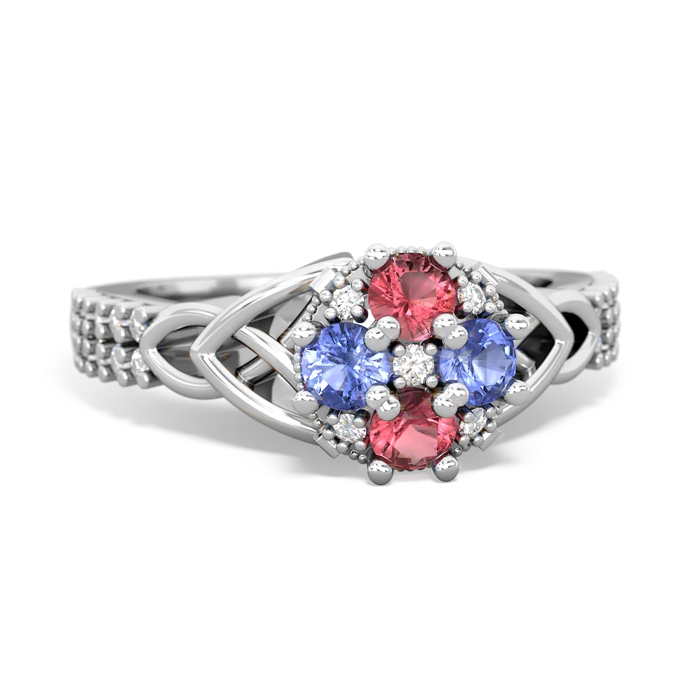 Pink Tourmaline Celtic Knot Cluster Engagement 14K White Gold ring R26443RD