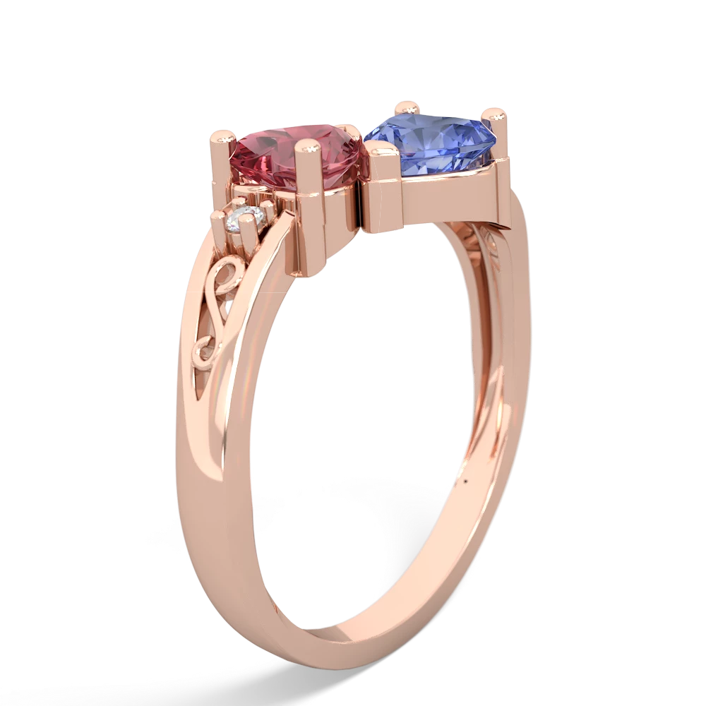 Pink Tourmaline Snuggling Hearts 14K Rose Gold ring R2178