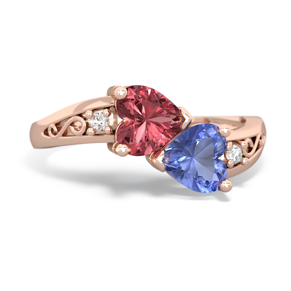 Pink Tourmaline Snuggling Hearts 14K Rose Gold ring R2178