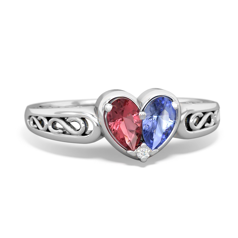 Pink Tourmaline Filligree 'One Heart' 14K White Gold ring R5070