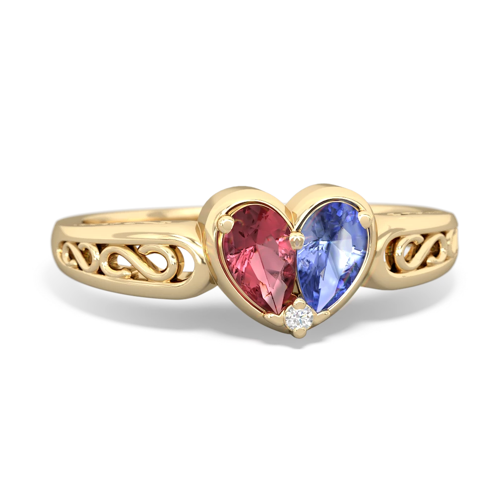 Pink Tourmaline Filligree 'One Heart' 14K Yellow Gold ring R5070