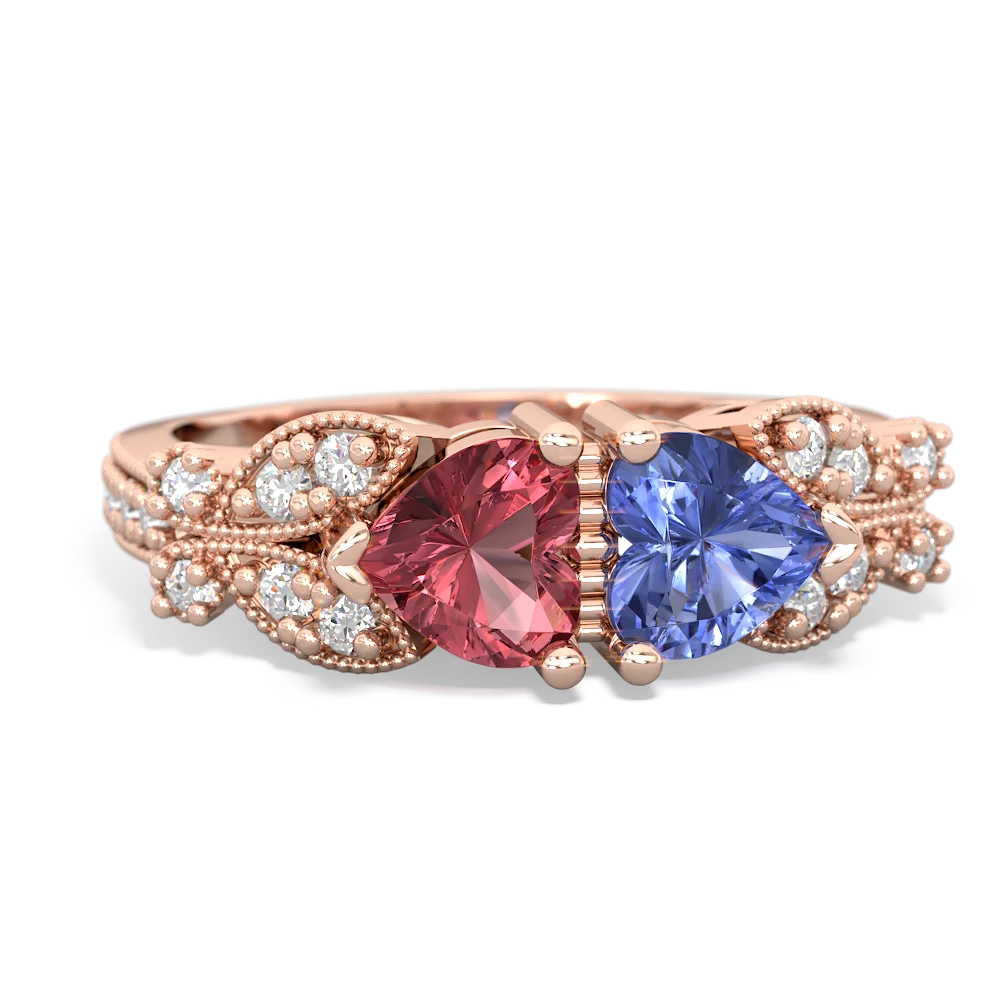 Pink Tourmaline Diamond Butterflies 14K Rose Gold ring R5601