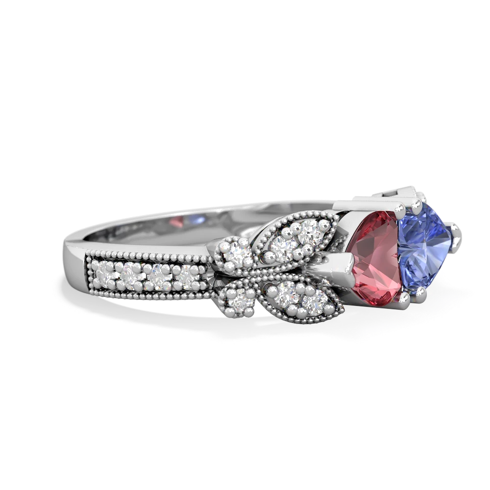 Pink Tourmaline Diamond Butterflies 14K White Gold ring R5601