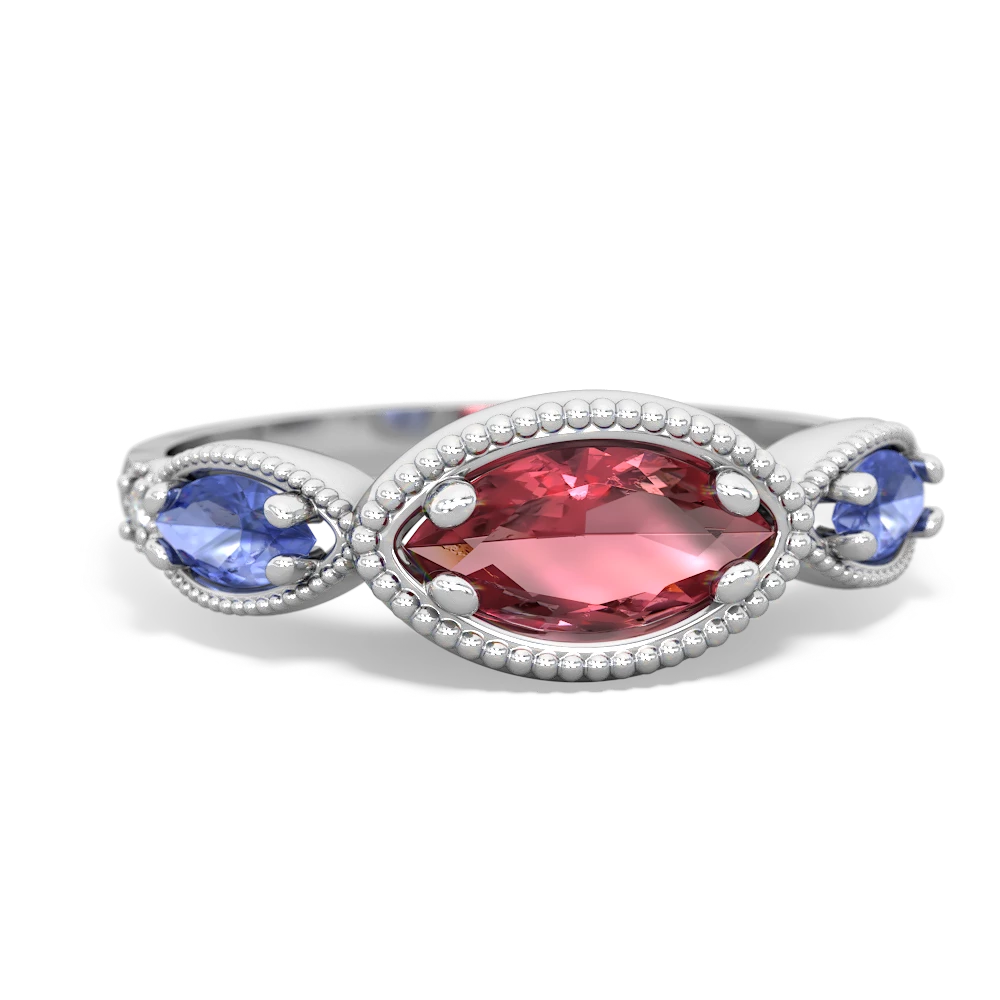 Pink Tourmaline Milgrain Marquise 14K White Gold ring R5700