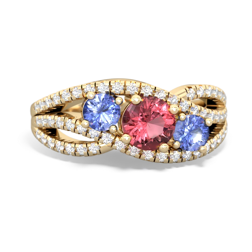 Pink Tourmaline Three Stone Aurora 14K Yellow Gold ring R3080