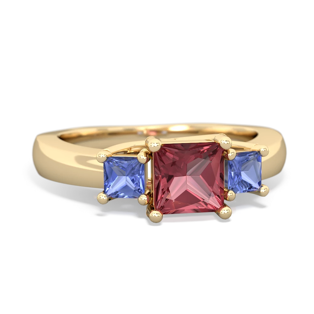 Pink Tourmaline Three Stone Trellis 14K Yellow Gold ring R4015