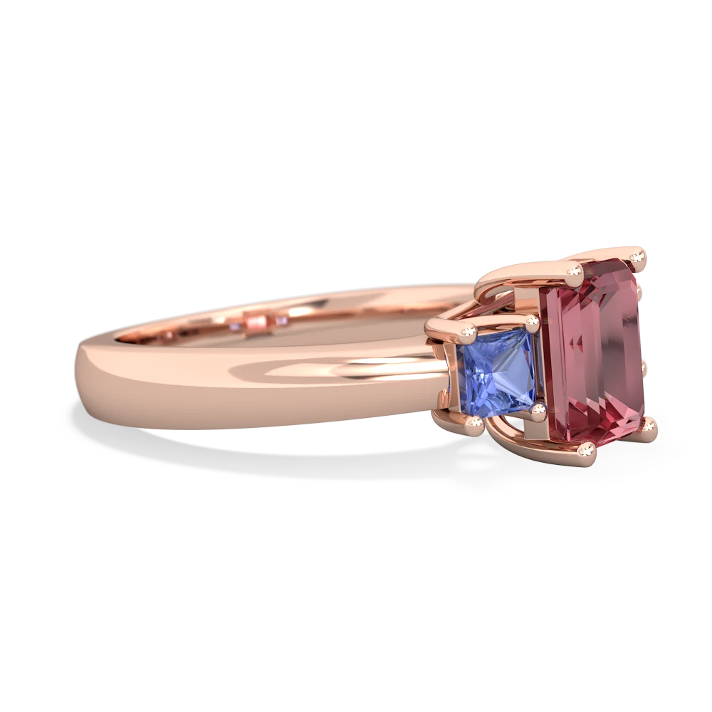 Pink Tourmaline Three Stone Emerald-Cut Trellis 14K Rose Gold ring R4021