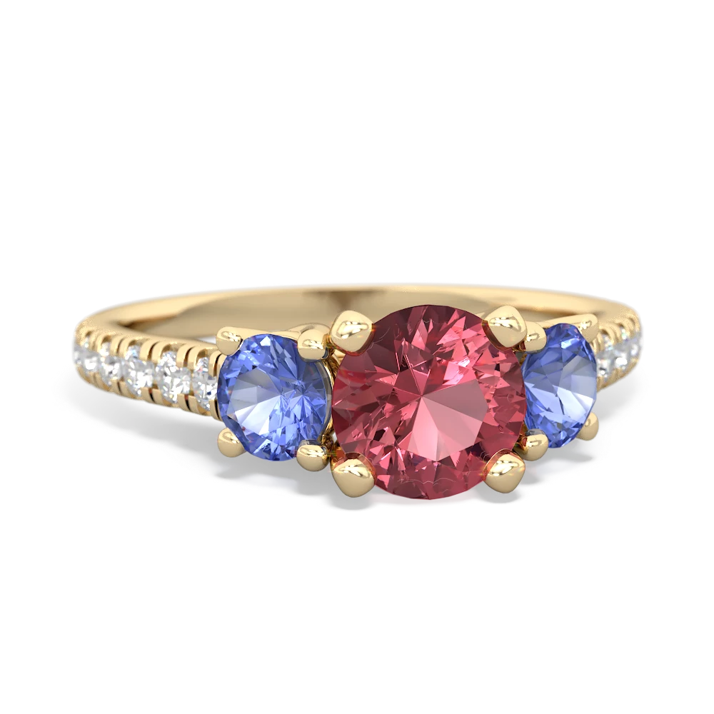 Pink Tourmaline Pave Trellis 14K Yellow Gold ring R5500