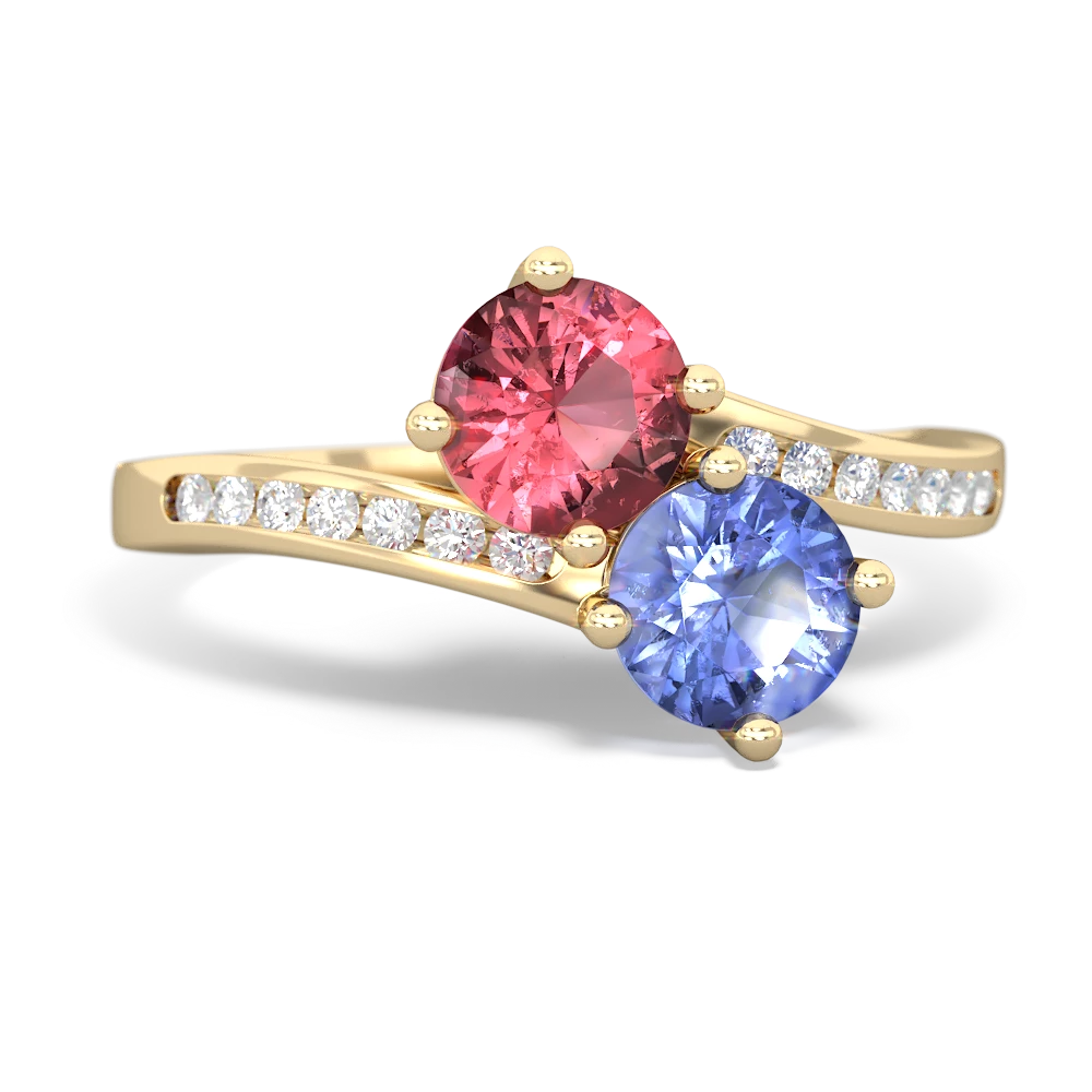 Pink Tourmaline Channel Set Two Stone 14K Yellow Gold ring R5303