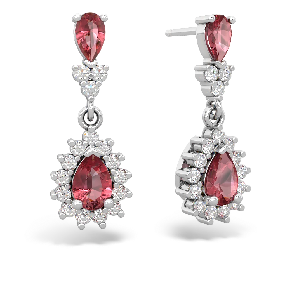 Pink Tourmaline Halo Pear Dangle 14K White Gold earrings E1882