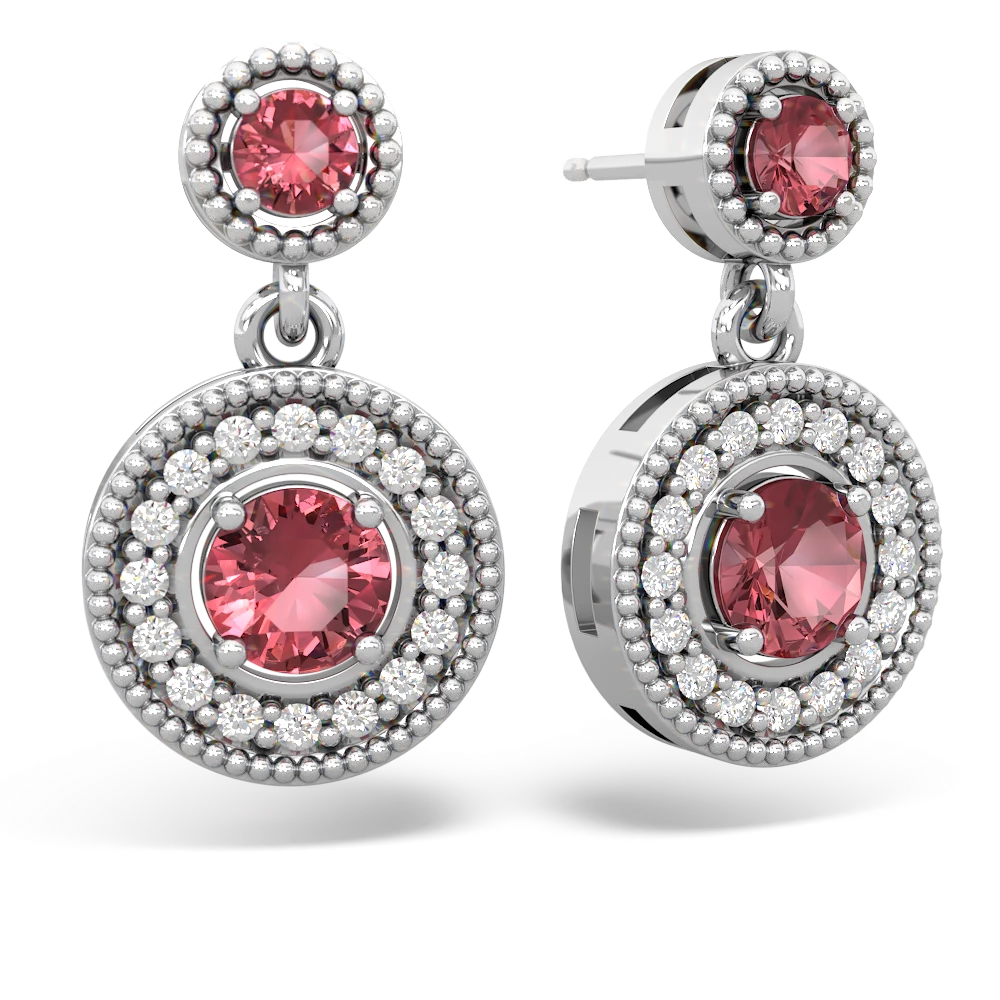 Pink Tourmaline Halo Dangle 14K White Gold earrings E5319